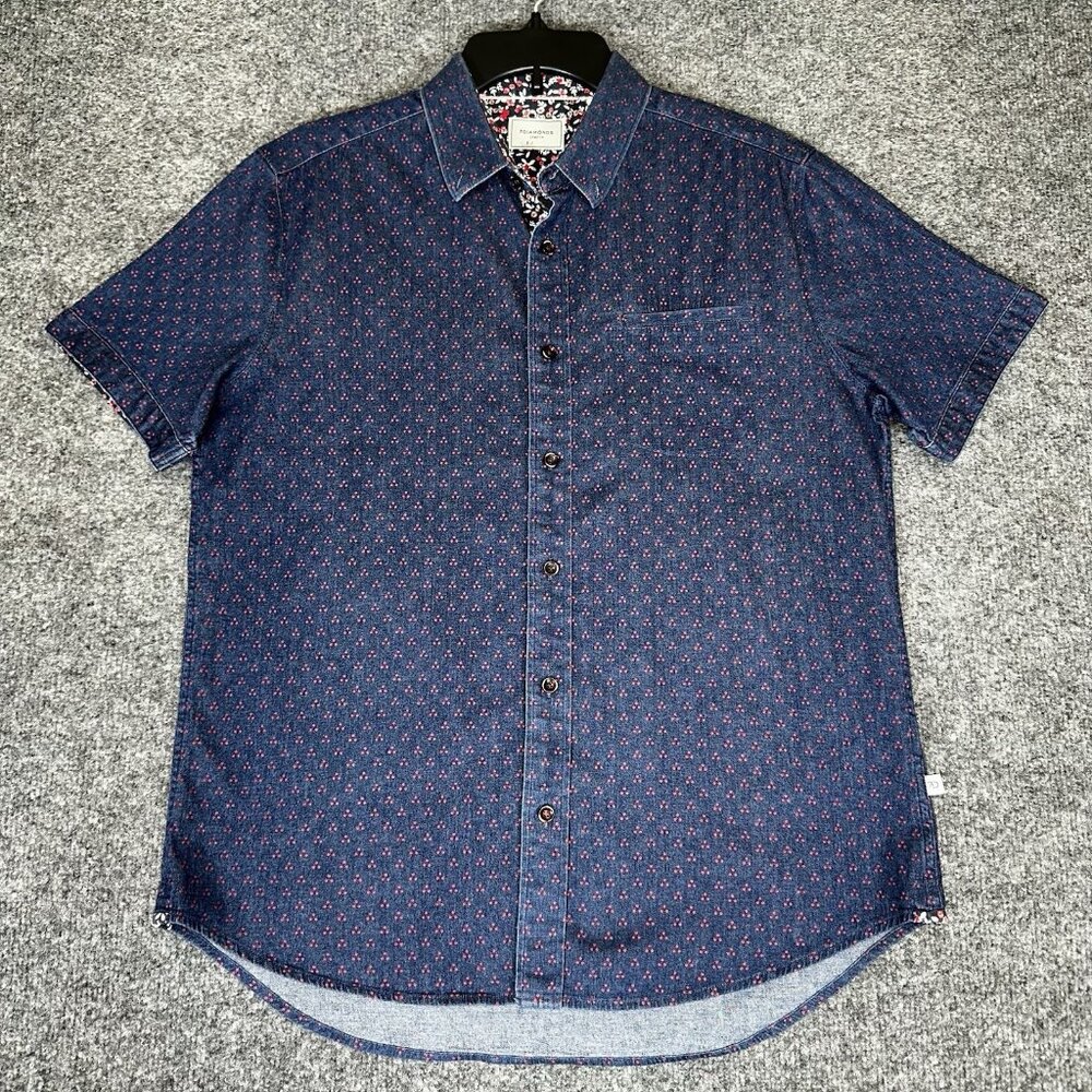 7‎ Diamonds Shirt Mens Medium Blue Short Sleeve Geometric Button Up Pocket Adult